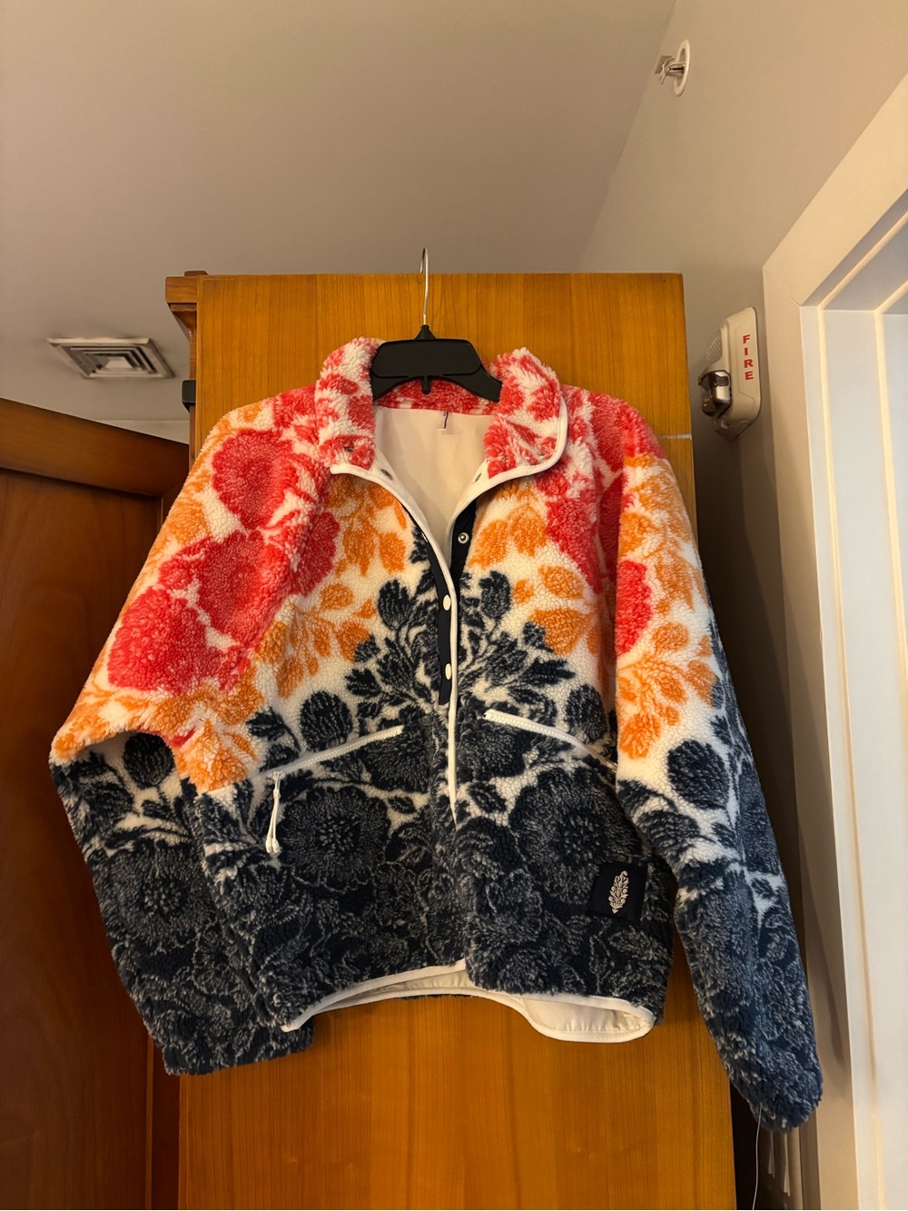 Free People Hit the Slopes Printed Fleece Jacket Vintage Block Print Floral
